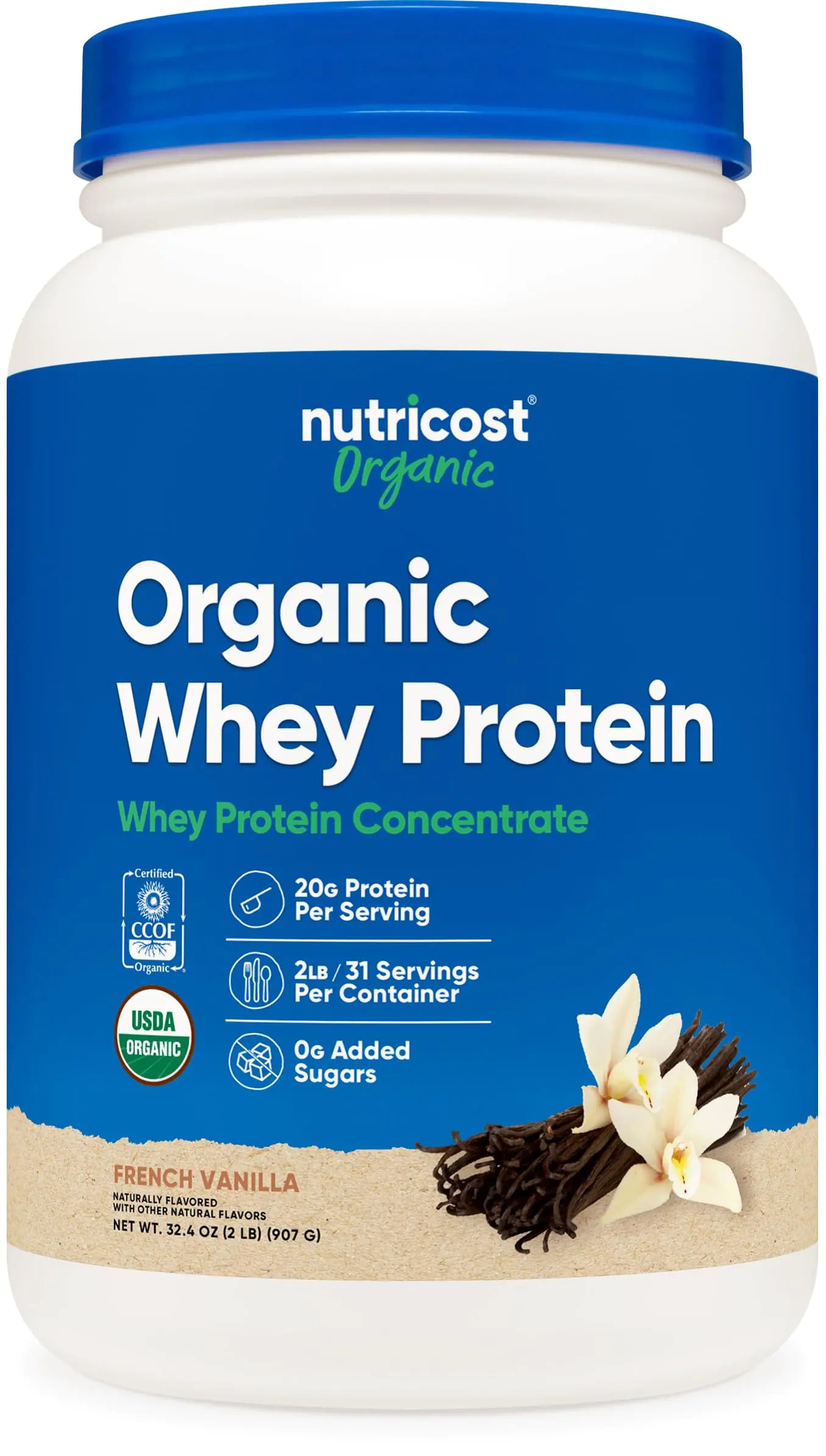 Nutricost Organic Whey Protein Concentrate French Vanilla Flavored (2LBS) - Gluten-Free Non-GMO