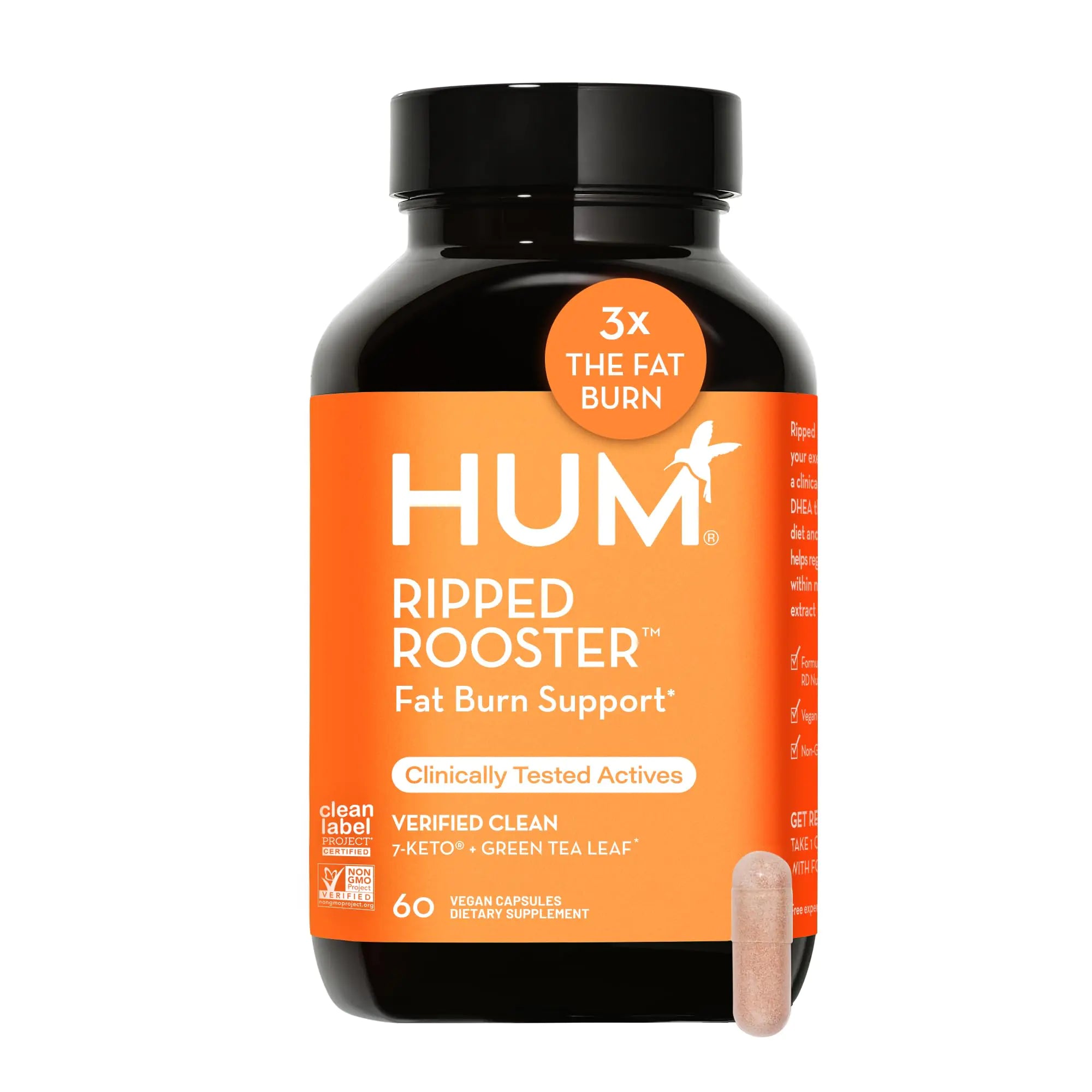 HUM Ripped Rooster - Natural Green Tea Supplement to Boost Metabolism Control Cravings Burn Fat & Support a Healthy Diet & Weight Management (60-Count)