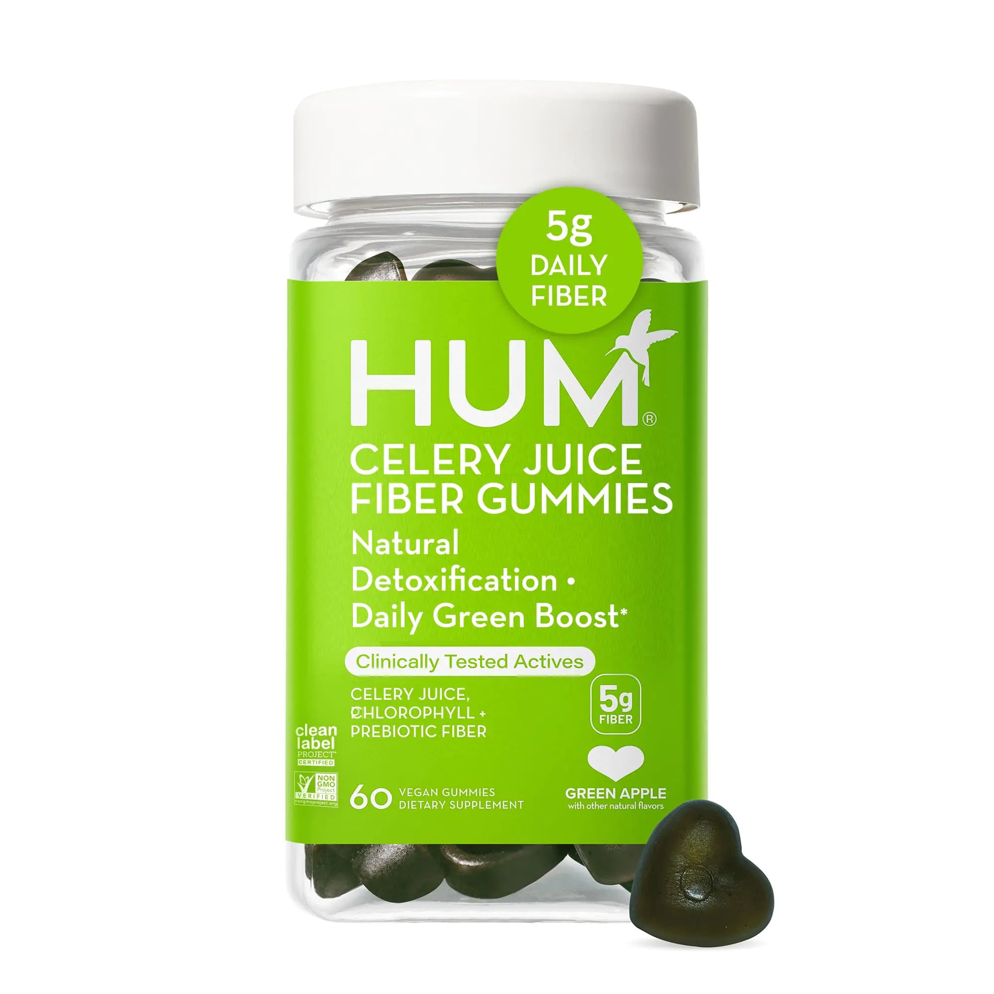 HUM Celery Juice Fiber Gummies The First Prebiotic Celery Juice Gummy Supports Detoxification and A Daily Green Boost with Celery Juice Chlorophyll and Prebiotic Fiber (60-Count)
