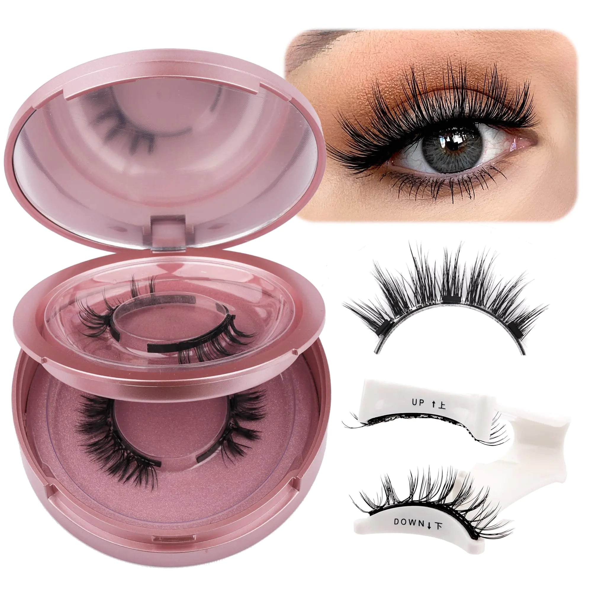 GEMERRY Magnetic Eyelashes 2 Pairs Magnetic Lashes Natural Look Magnetic Eyelashes with Applicator and Mirror No Glue&No Eyeliner Needed False Eyelashes Magnetic Lashes Kit Easy to Use