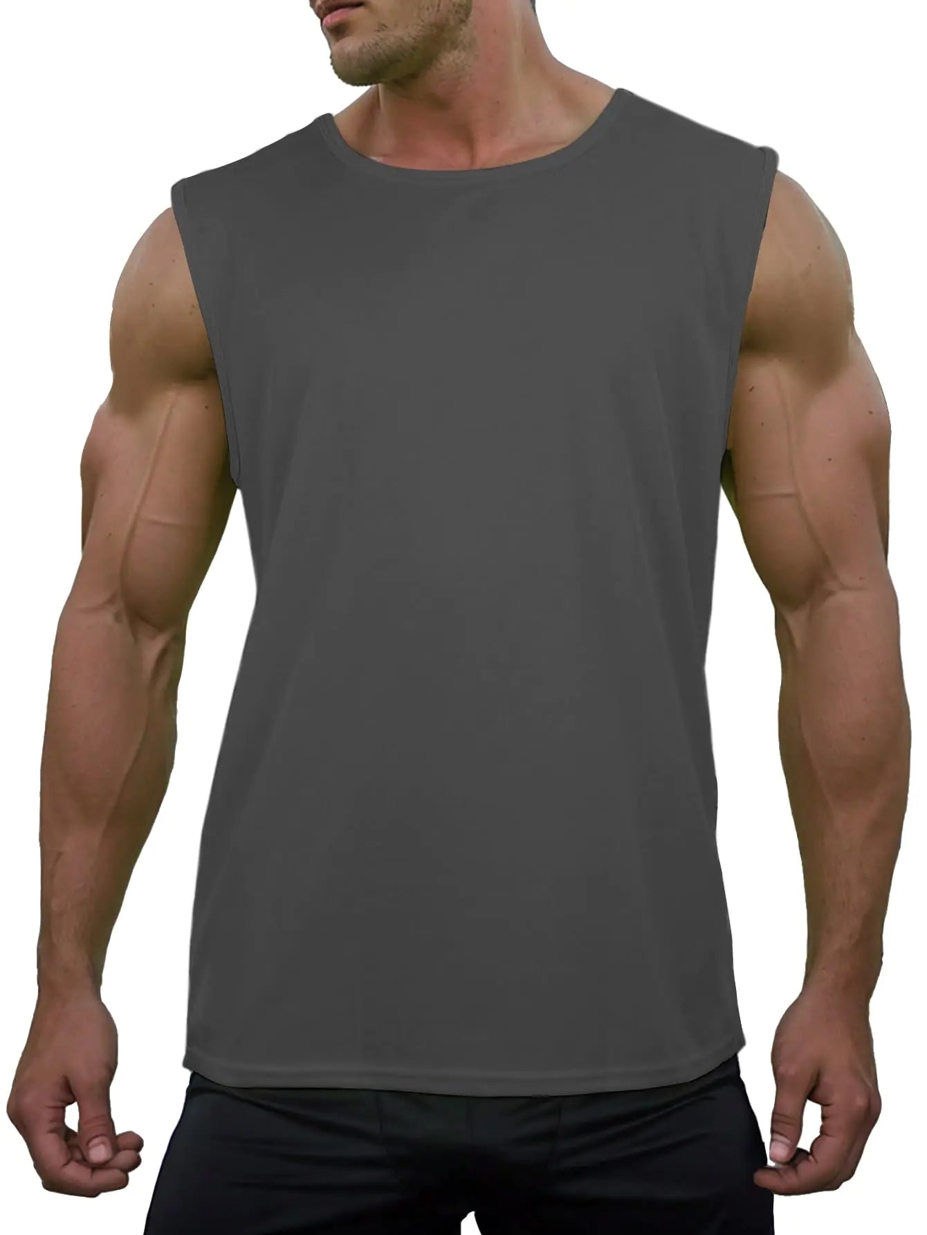 Mens Workout Tank Tops Quick Dry Sleeveless Running Gym Muscle Shirts Summer Mesh Tee Top Dark Grey M