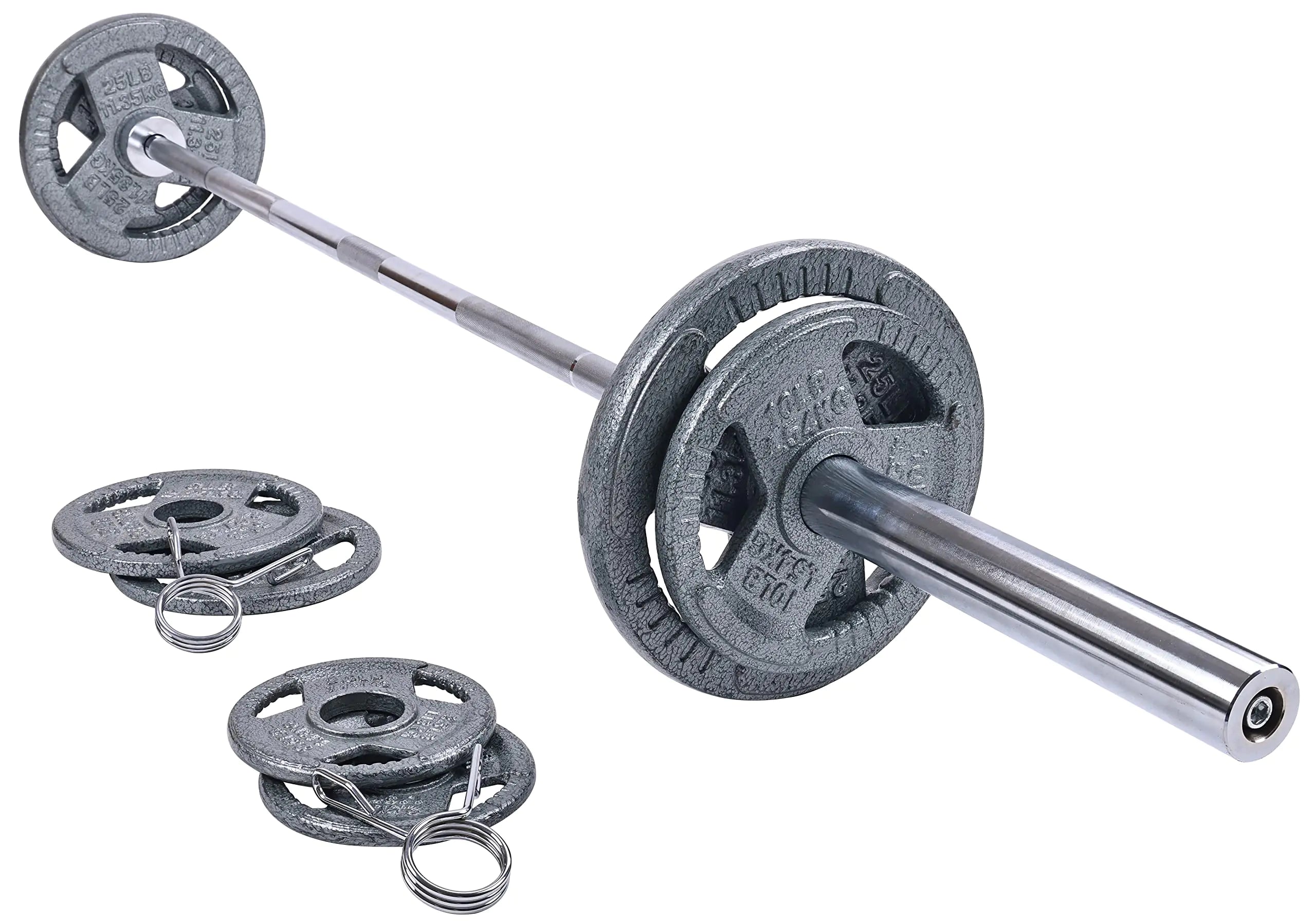 Signature Fitness Cast Iron Olympic 2-Inch Weight Plates Including 7FT Olympic Barbell 130-Pound Set (85 Pounds Plates + 45 Pounds Barbell) Multiple Packages X-Gen Style